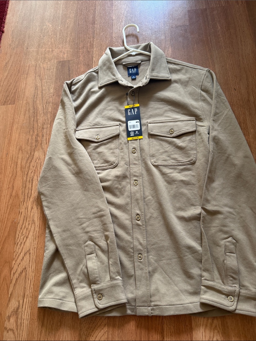 GAP Men's Khaki Button-Front Shirt Jacket
